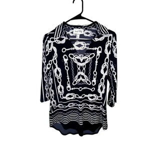 Joseph Ribkoff Rope & Chain Link Navy Blue Womans Blouse